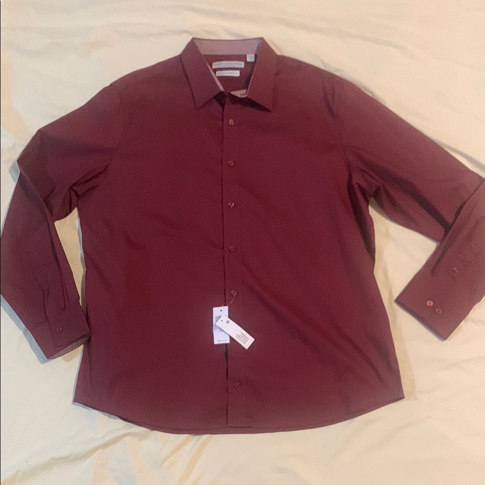 Nick Graham Burgundy Button-Up Shirt w/ Interior Polka Dot Collar/Cuffs Size 2X